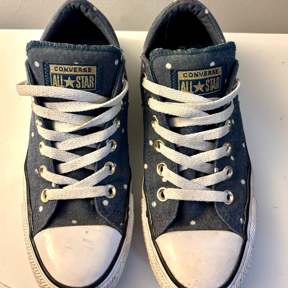 Converse All Star Low Top Polka Dot Denim Casual Sneakers Womens Size 8